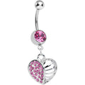 BodyCandy Pink Gem Paved Cage Heart Dangle Belly Ring — main product shot