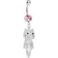 BodyCandy Pink Gem Pensive Owl Dangle Belly Ring — main product shot
