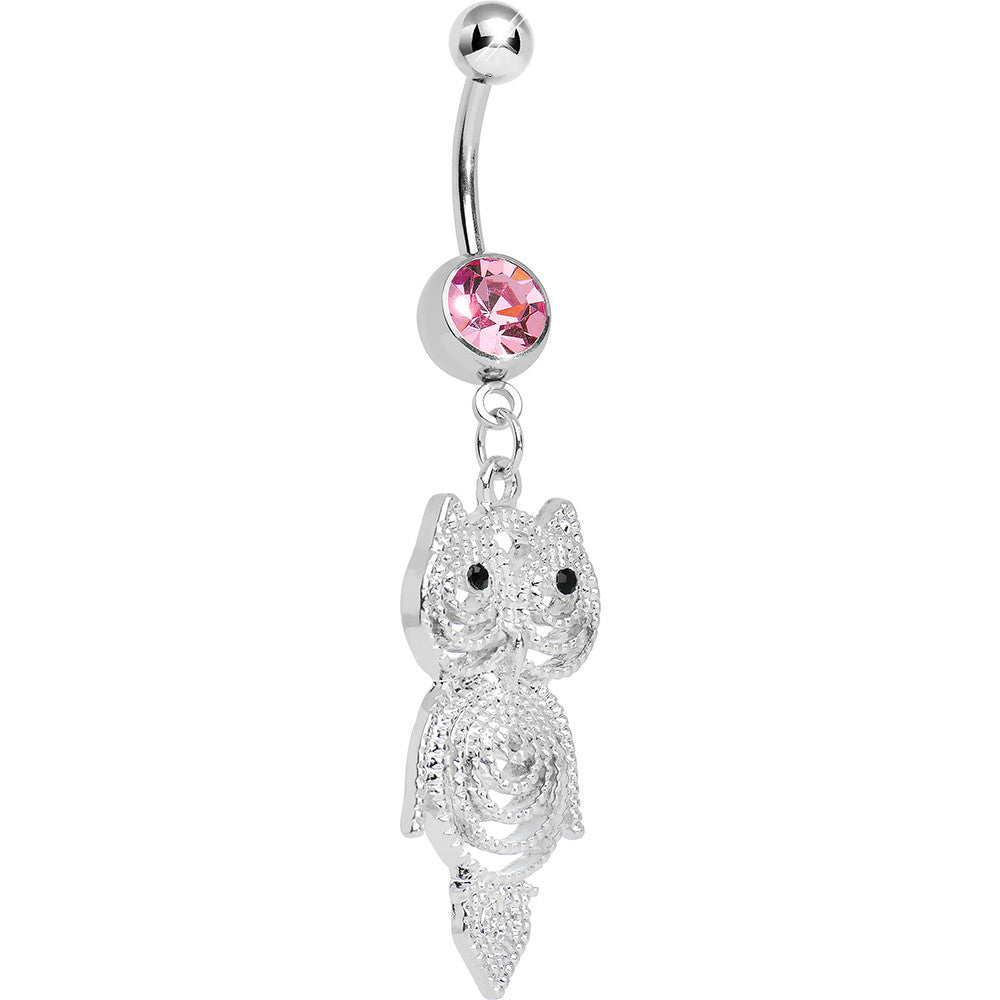 BodyCandy Pink Gem Pensive Owl Dangle Belly Ring — main product shot