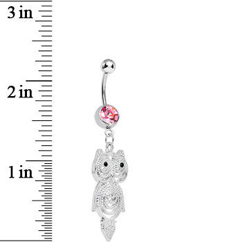 BodyCandy Pink Gem Pensive Owl Dangle Belly Ring — lifestyle context