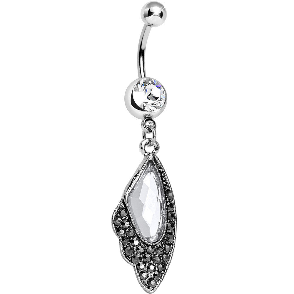 BodyCandy Clear CZ Large Gem Hematite Leaf Dangle Belly Ring — main product shot