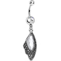 BodyCandy Clear CZ Large Gem Hematite Leaf Dangle Belly Ring — main product shot