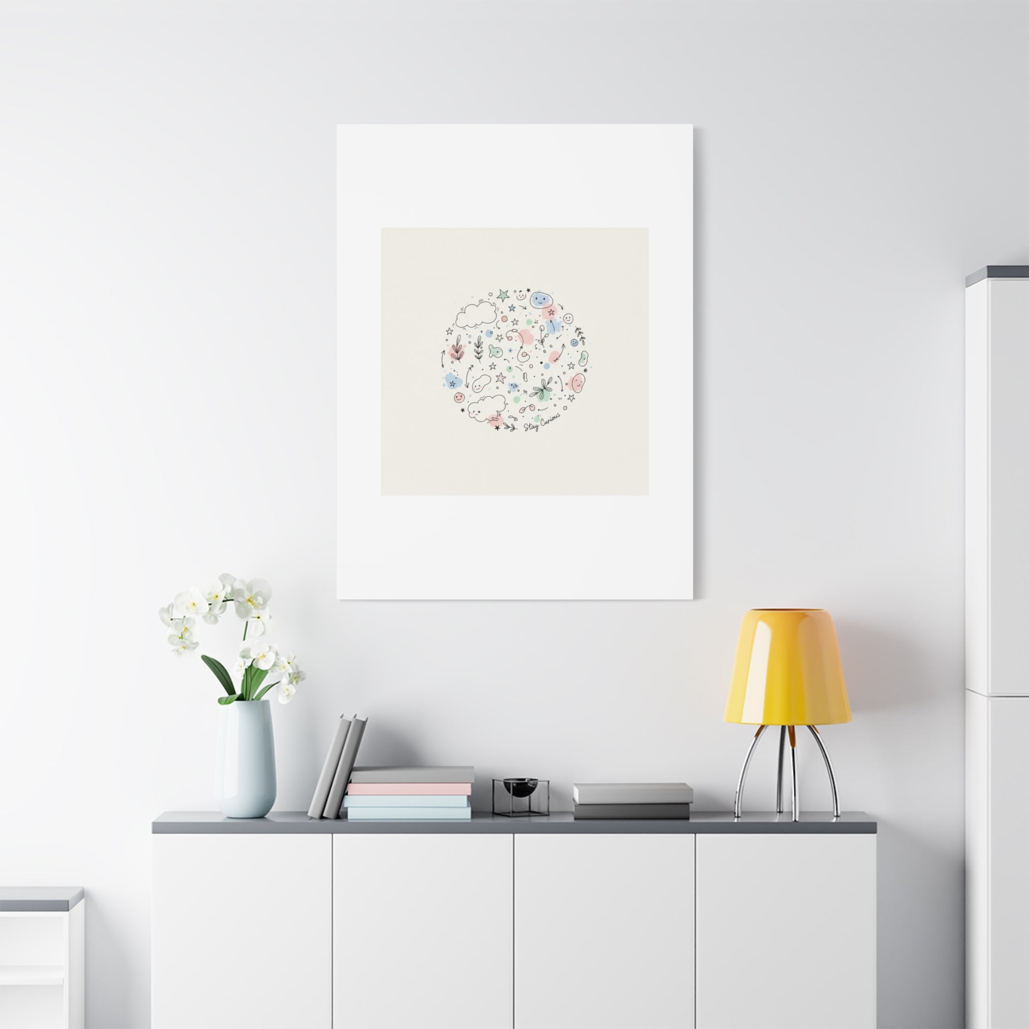 Doodle Circle Line Drawing Matte Canvas, Hand-Drawn Sketch Art