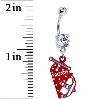 BodyCandy Clear Gem Heart Anchor Best Friends Dangle Belly Ring Set — detail close-up