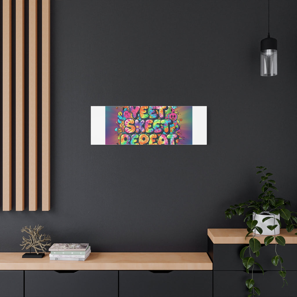Yeet Skeet Repeat Canvas | Slogan & Glitch Graphic, Meme Phrase Wall Art