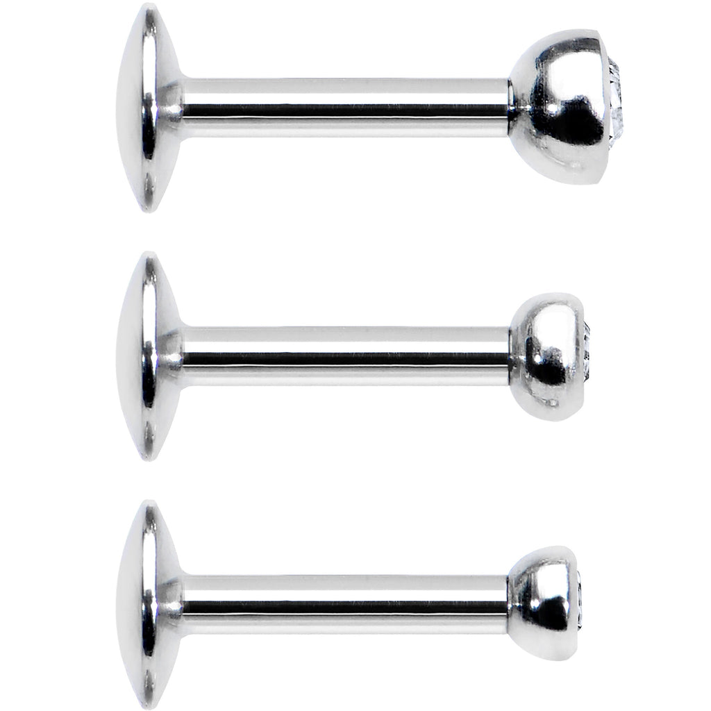 BodyCandy 16G 1/4 Clear Gem Helix Cartilage Barbell 3 Pack Set — detail close-up