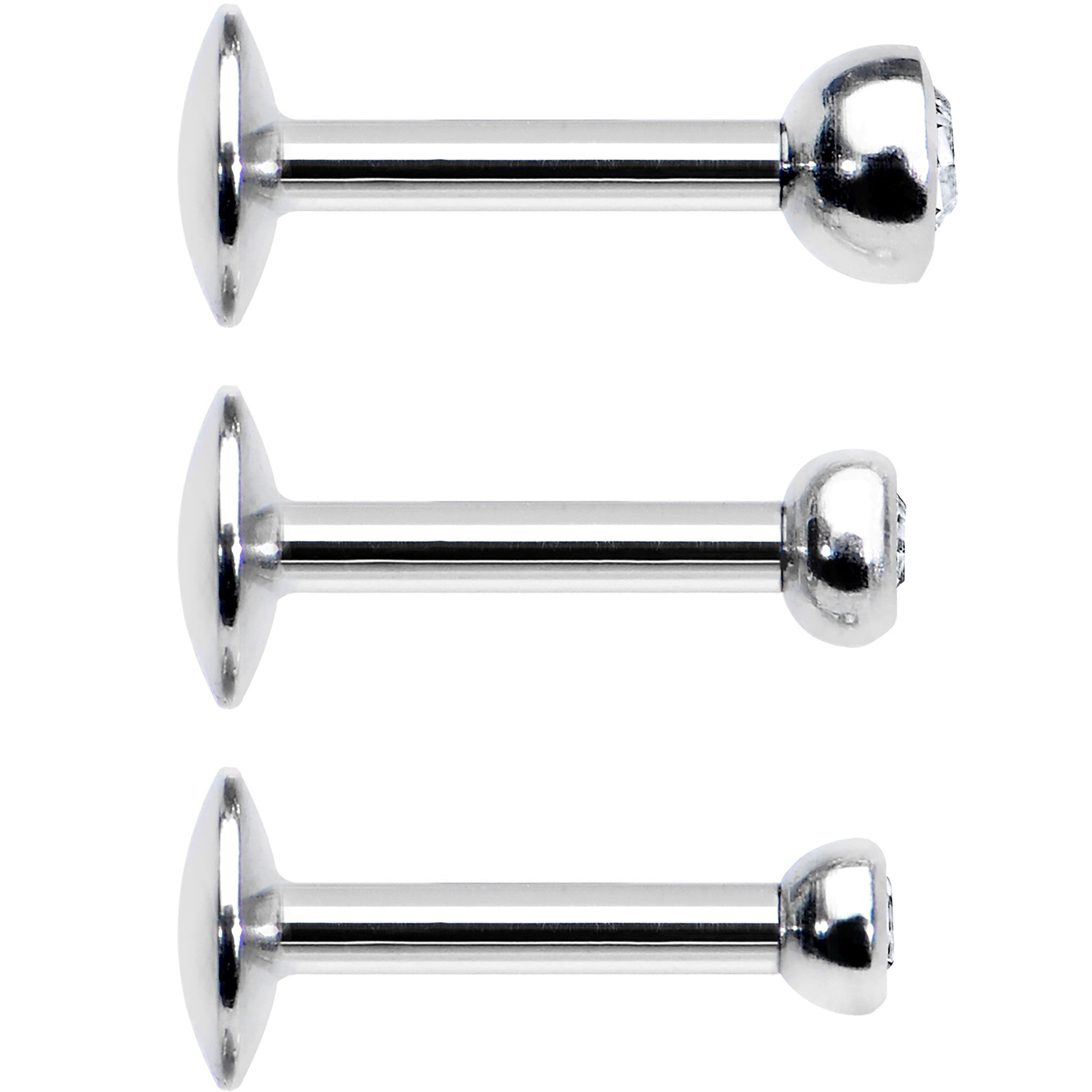 BodyCandy 16G 1/4 Clear Gem Helix Cartilage Barbell 3 Pack Set — detail close-up
