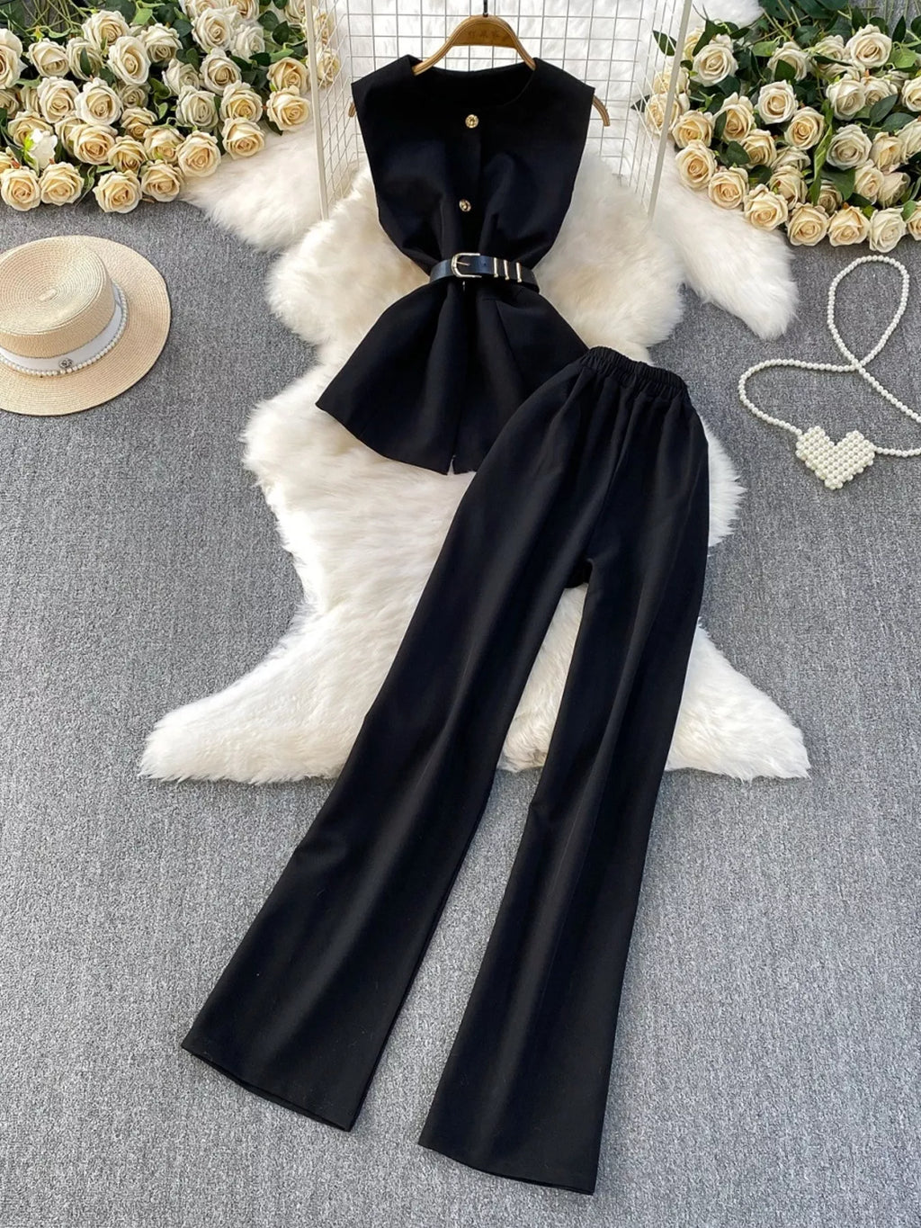 Sleeveless Top and Wide-Leg Pants Set