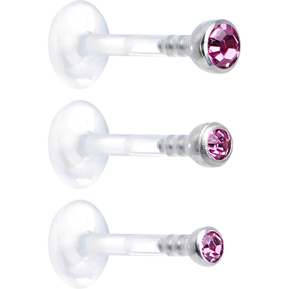 BodyCandy 16G 5/16 Pink Gem Bioplast Triple Forward Helix Barbell 3 Pack Set — main product shot