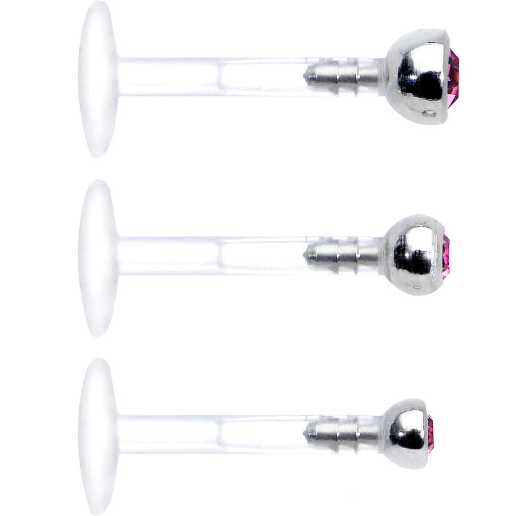 BodyCandy 16G 5/16 Pink Gem Bioplast Triple Forward Helix Barbell 3 Pack Set — detail close-up