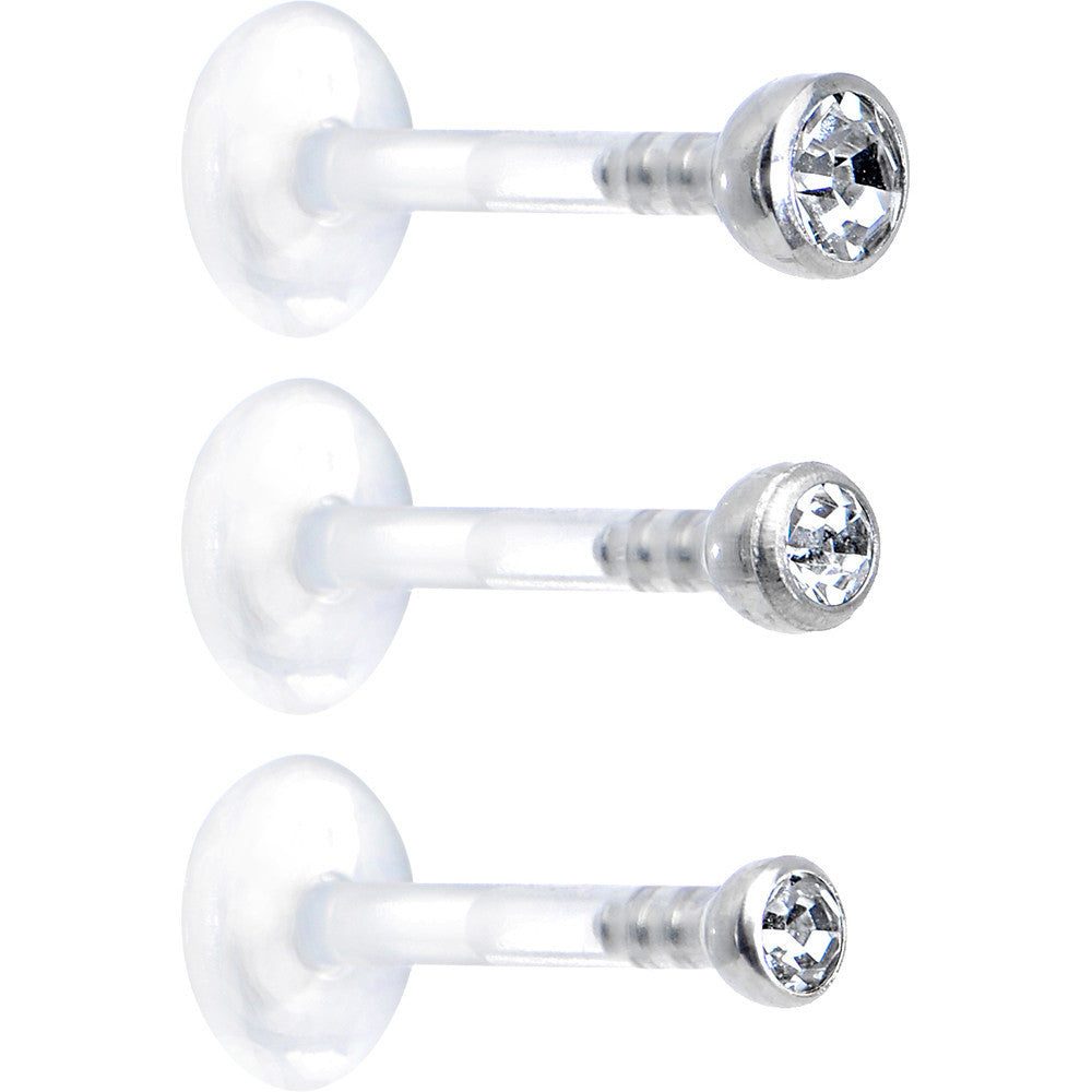 BodyCandy 16G 5/16 Clear Gem Bioplast Triple Forward Helix Barbell 3 Pack Set — main product shot