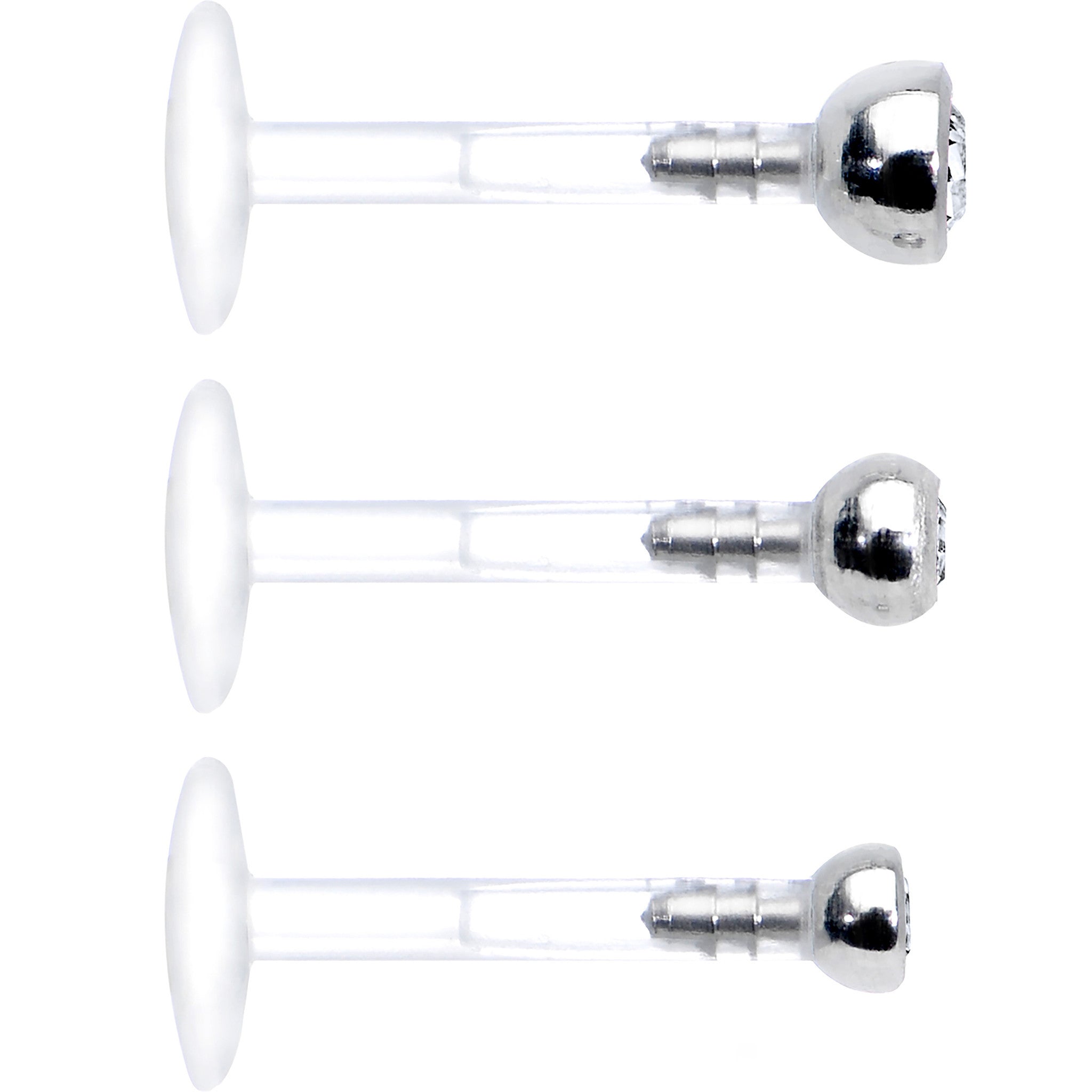 BodyCandy 16G 5/16 Clear Gem Bioplast Triple Forward Helix Barbell 3 Pack Set — detail close-up