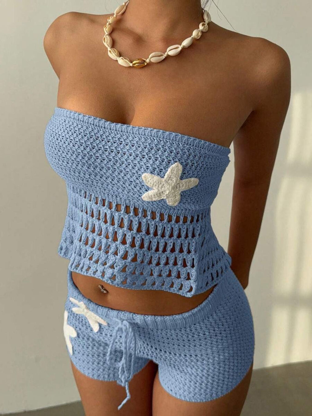 Crochet Tube Top and Shorts Sweater Set
