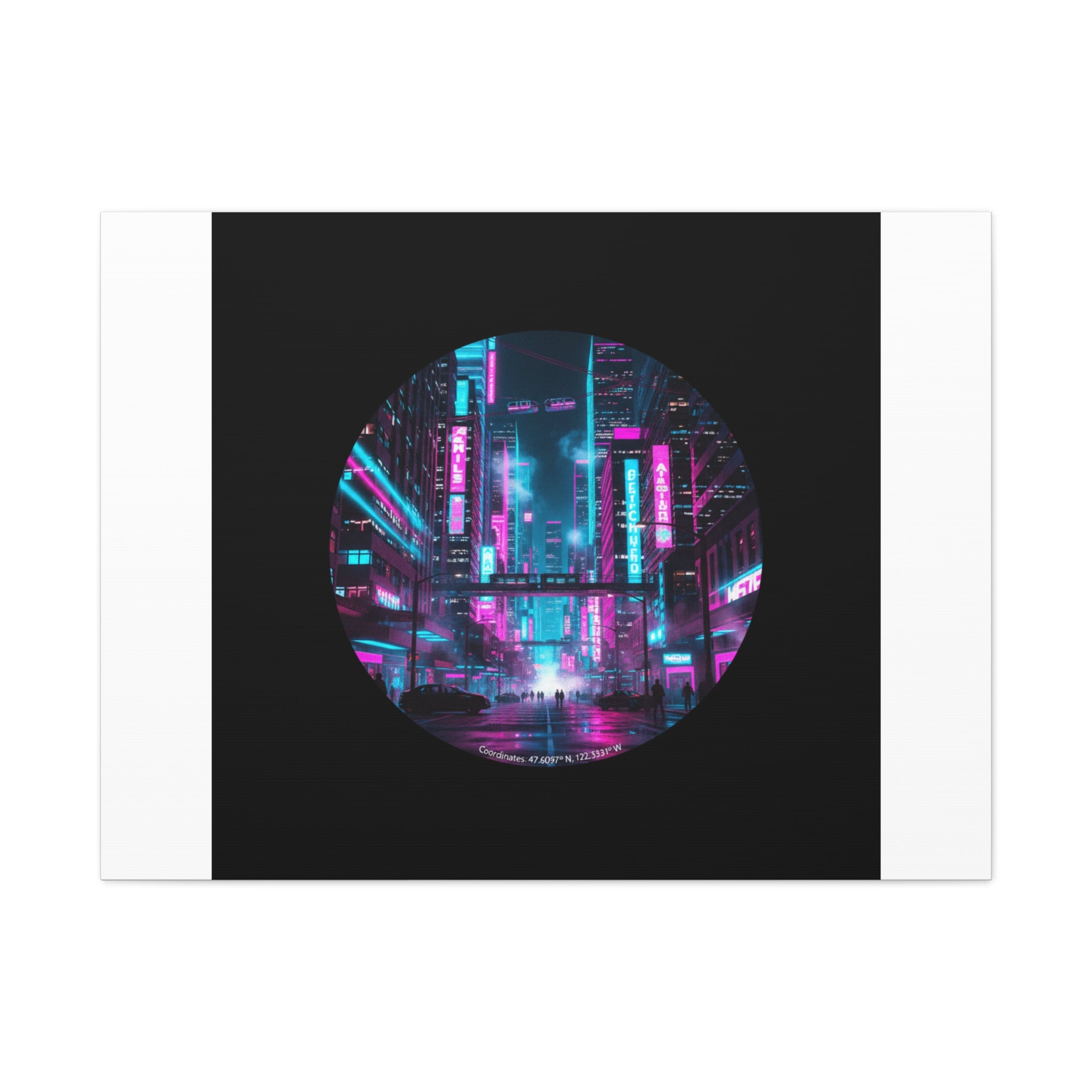 Neon Cyberpunk Cityscape Canvas | synthwave skyline, future city art