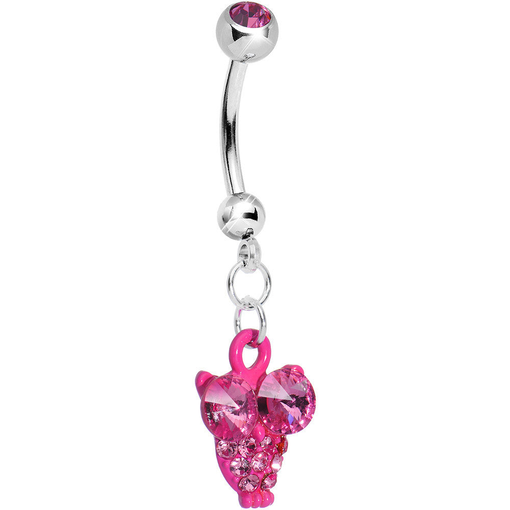 BodyCandy Pink Gem Oversized Eyes Owl Dangle Belly Ring — main product shot