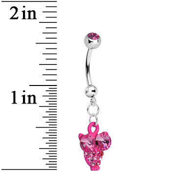 BodyCandy Pink Gem Oversized Eyes Owl Dangle Belly Ring — detail close-up