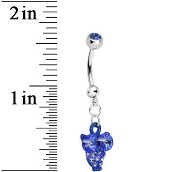 BodyCandy Blue Gem Oversized Eyes Owl Dangle Belly Ring — detail close-up
