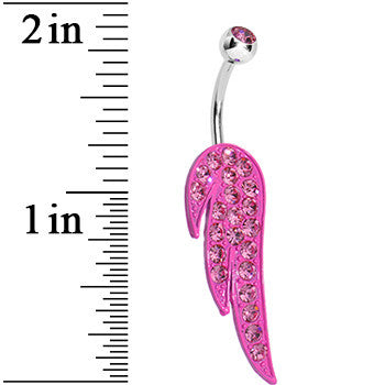 BodyCandy Pink Gem Glimmering Singular Angel Wing Belly Ring — detail close-up