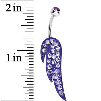 BodyCandy Purple Gem Glimmering Singular Angel Wing Belly Ring — detail close-up