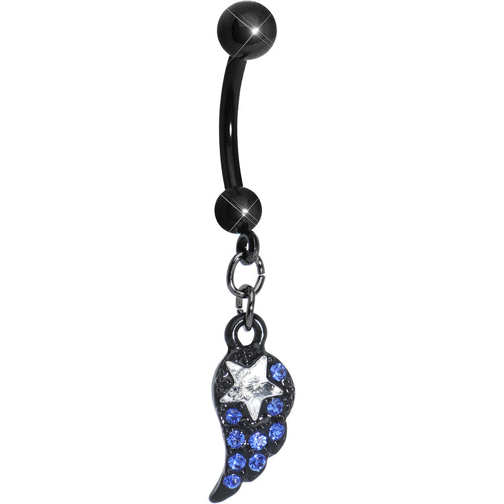 BodyCandy Blue Gem Celestial Star Solo Black Wing Dangle Belly Ring — main product shot
