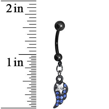 BodyCandy Blue Gem Celestial Star Solo Black Wing Dangle Belly Ring — detail close-up