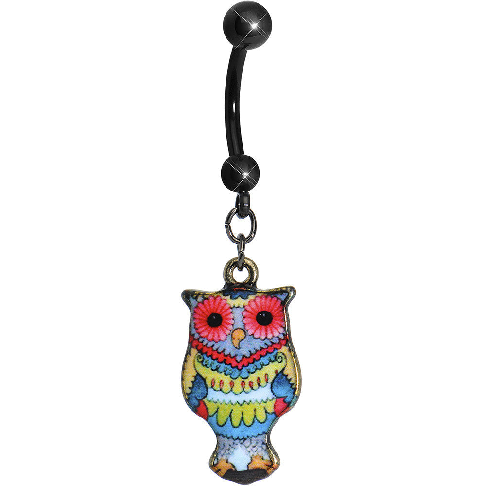 BodyCandy Red Flower Power Artistic Owl Dangle Belly Ring — main product shot