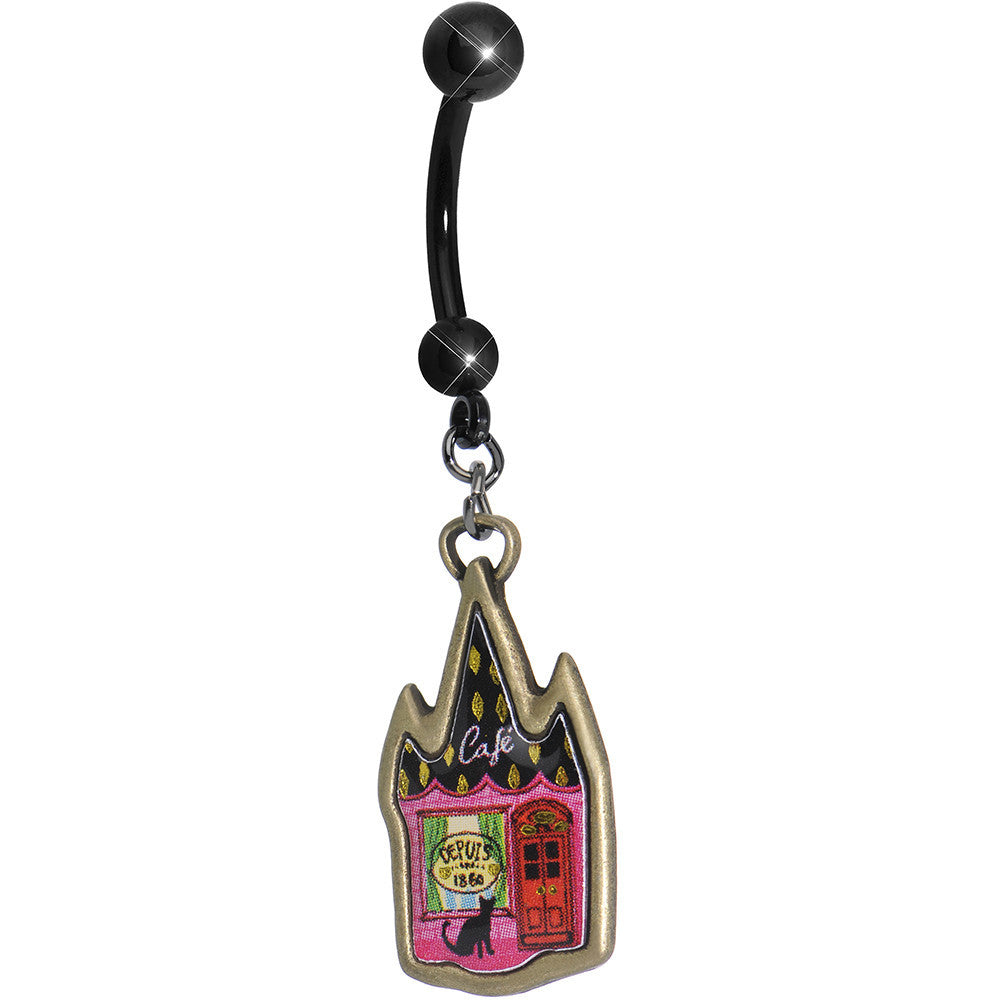 BodyCandy Black Cat and the Red Door Cafe Dangle Belly Ring — main product shot
