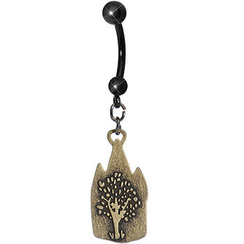 BodyCandy Black Cat and the Red Door Cafe Dangle Belly Ring — detail close-up