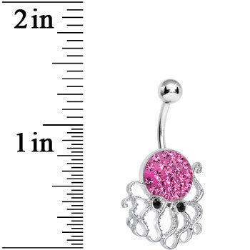 BodyCandy Pink Gem Paved Glamorous Octopus Belly Ring — detail close-up