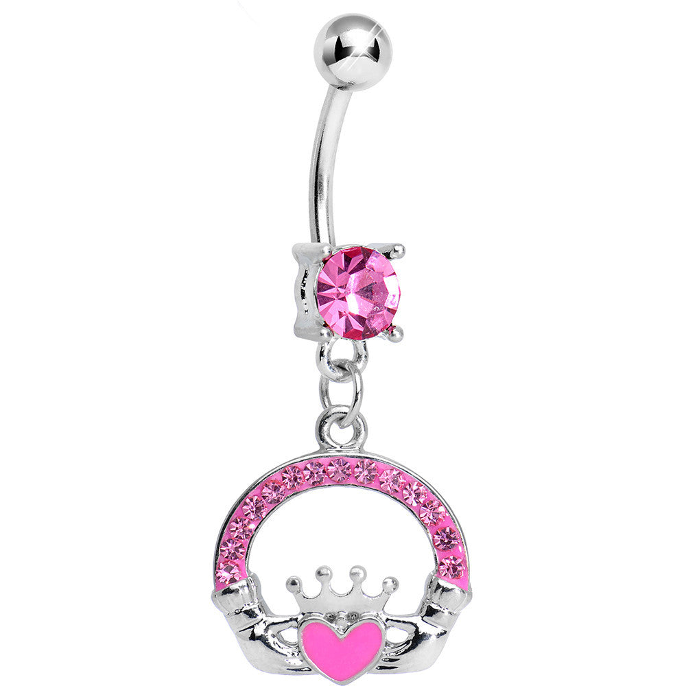 BodyCandy Pink Gem Pink Heart Irish Claddagh Dangle Belly Ring — main product shot