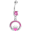 BodyCandy Pink Gem Pink Heart Irish Claddagh Dangle Belly Ring — main product shot