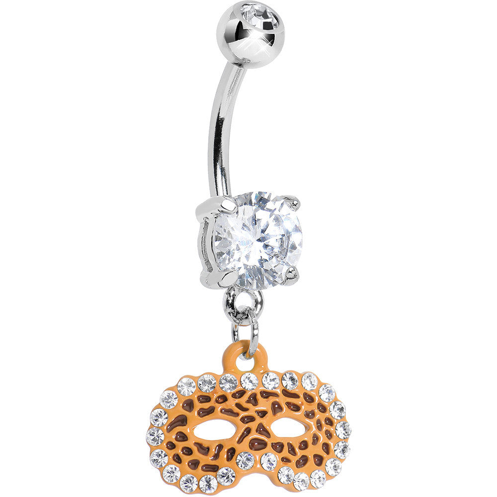 BodyCandy Clear Gem Leopard Print Masquerade Mask Dangle Belly Ring — main product shot