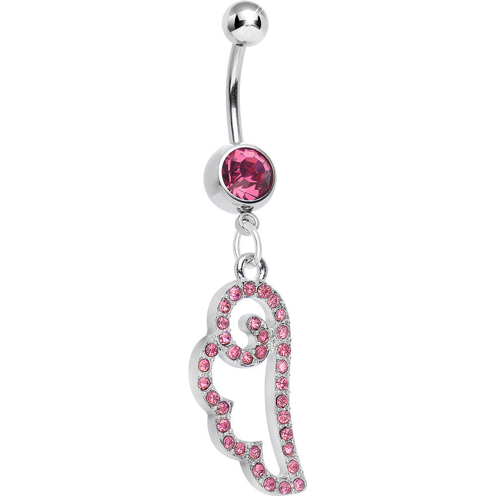 BodyCandy Pink Gem Spiral Angel Wing Dangle Belly Ring — main product shot