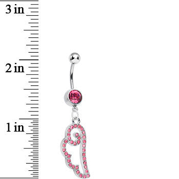 BodyCandy Pink Gem Spiral Angel Wing Dangle Belly Ring — detail close-up