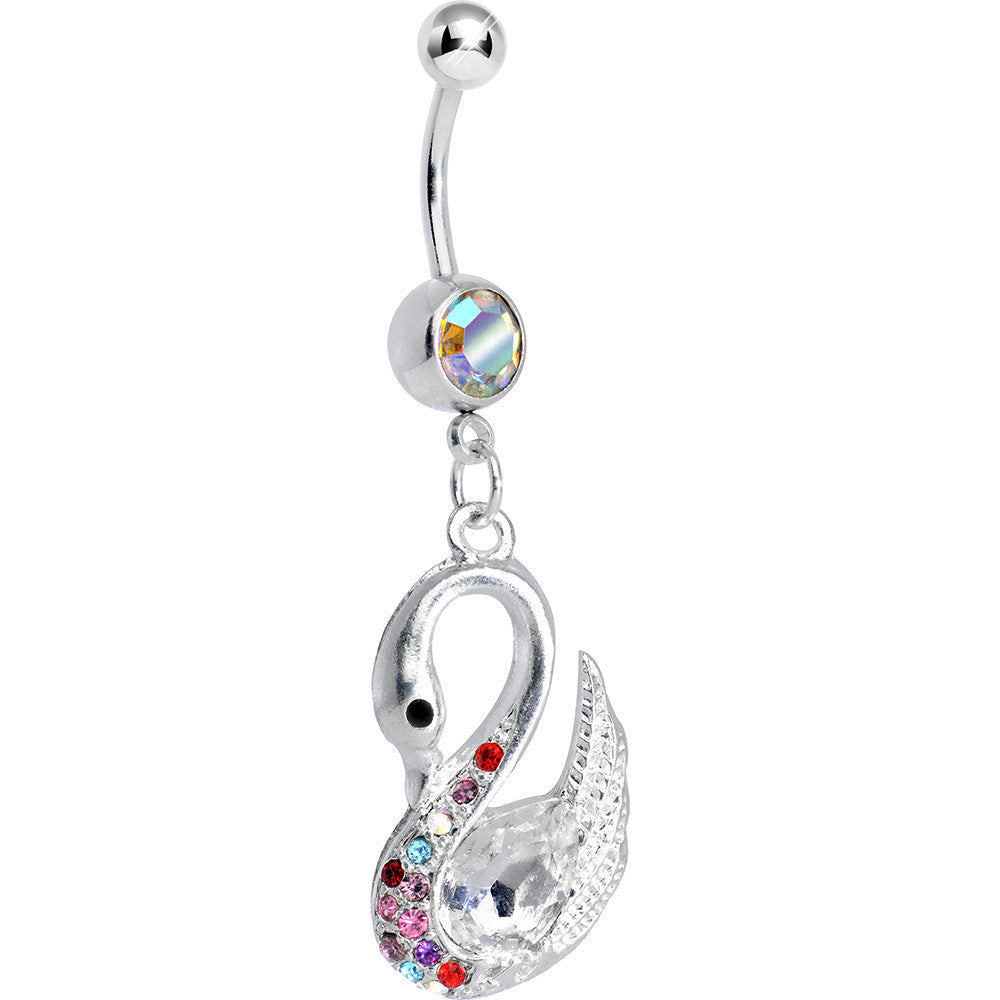 BodyCandy Aurora Multi Gem Sophisticated Swan Dangle Belly Ring — main product shot