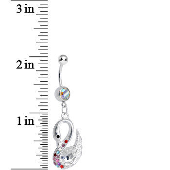 BodyCandy Aurora Multi Gem Sophisticated Swan Dangle Belly Ring — detail close-up