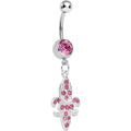 BodyCandy Pink Gem Paved Fleur de Lis Dangle Belly Ring — main product shot
