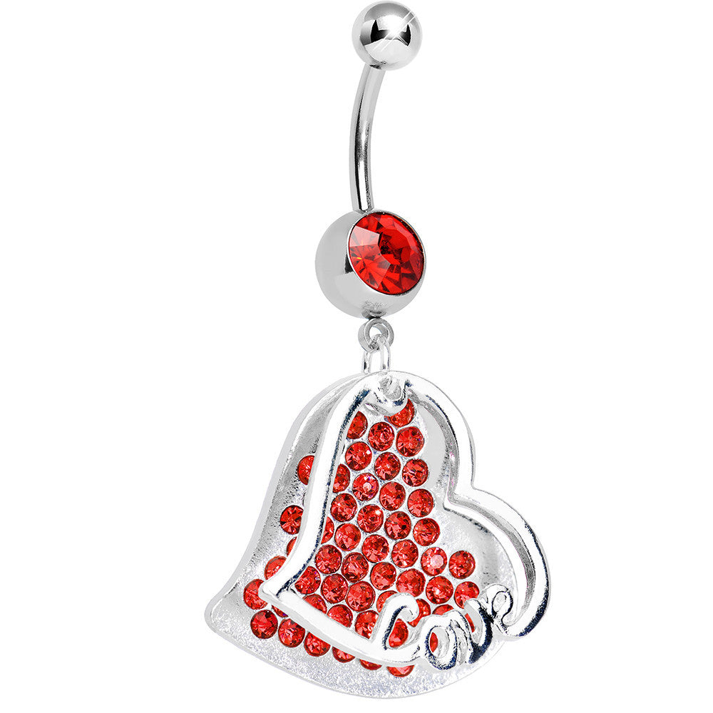 BodyCandy Red Gem Paved Love Heart Dangle Belly Ring — main product shot