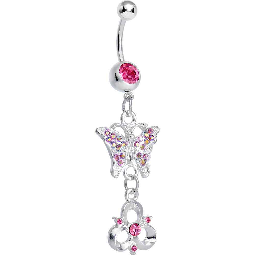 BodyCandy Pink Gem Butterfly and Trinity Knot Dangle Belly Ring — main product shot