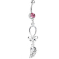BodyCandy Pink Gem Bowtie with Angel Wing Dangle Belly Ring — main product shot