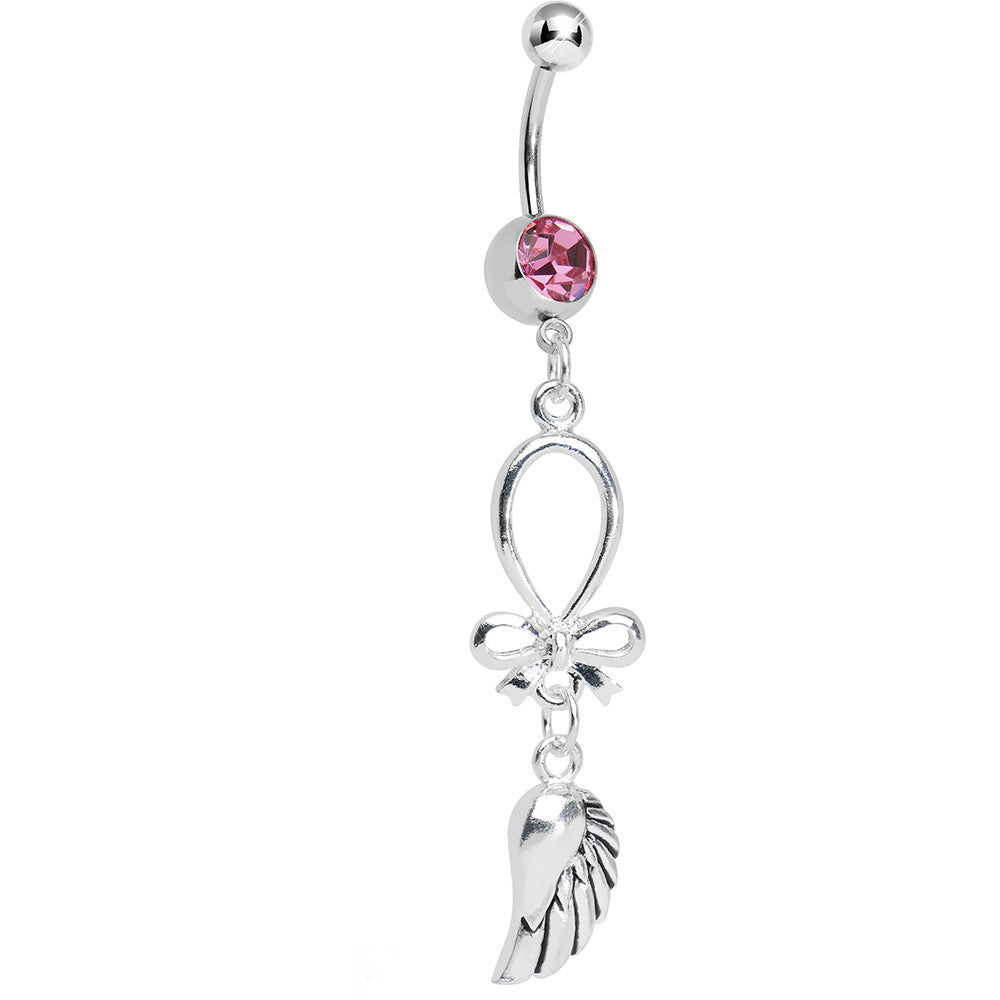 BodyCandy Pink Gem Bowtie with Angel Wing Dangle Belly Ring — main product shot