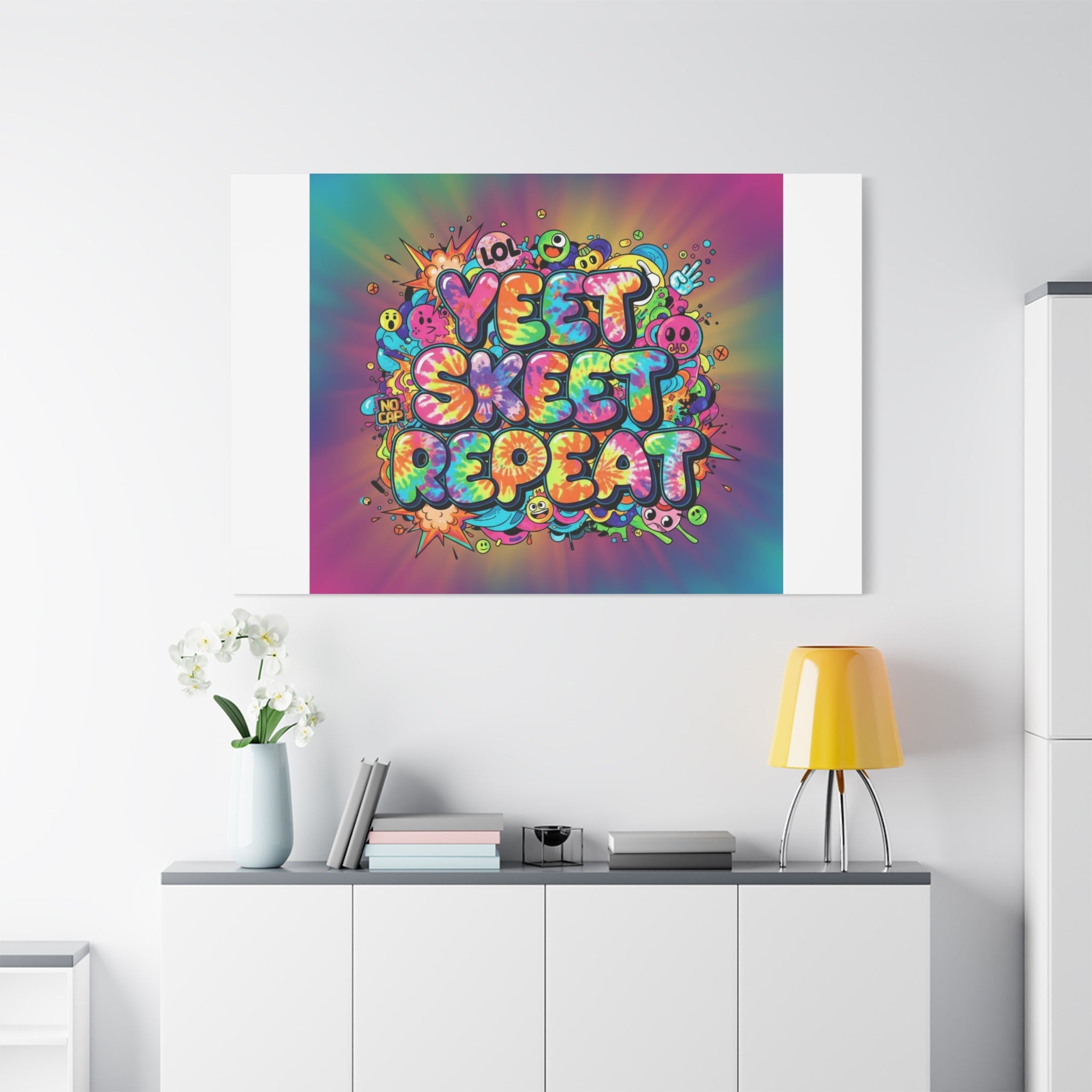 Yeet Skeet Repeat Canvas | Slogan & Glitch Graphic, Meme Phrase Wall Art