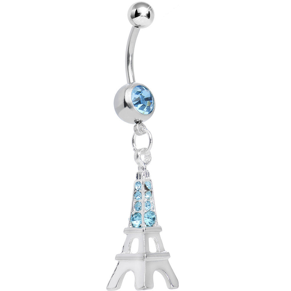 BodyCandy Aqua Gem Elegant Eiffel Tower Dangle Belly Ring — main product shot