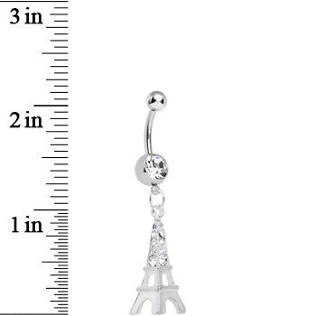 BodyCandy Clear Gem Elegant Eiffel Tower Dangle Belly Ring — detail close-up