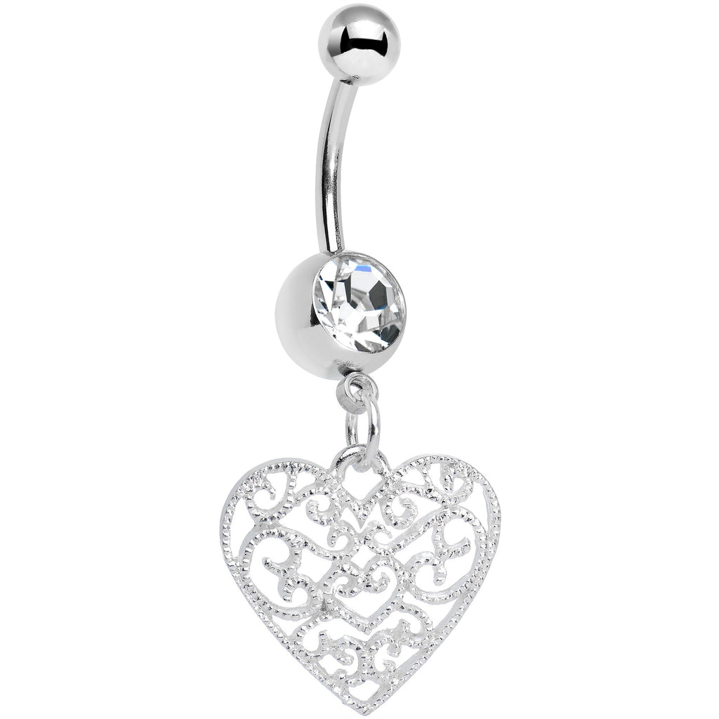 BodyCandy Clear Gem Filigree Heart Dangle Belly Ring — main product shot