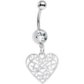 BodyCandy Clear Gem Filigree Heart Dangle Belly Ring — main product shot