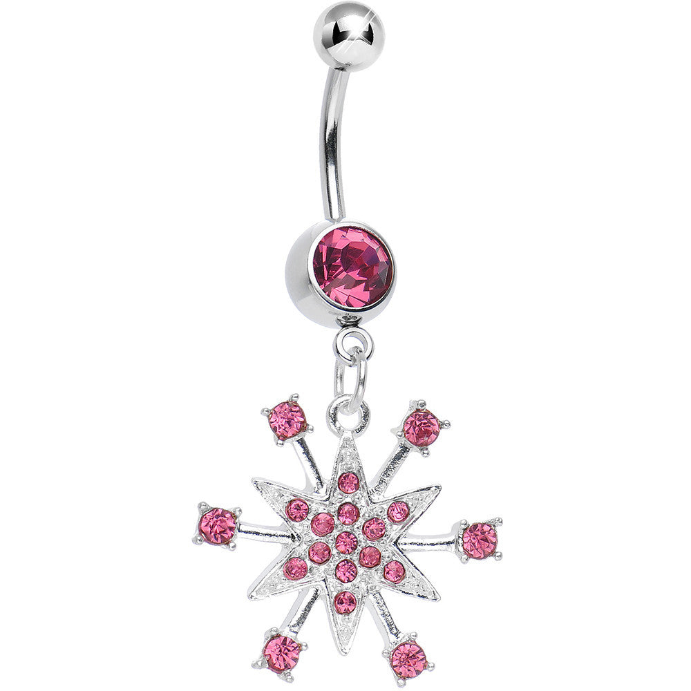 BodyCandy Pink Gem Starry Snowflake Dangle Belly Ring — main product shot
