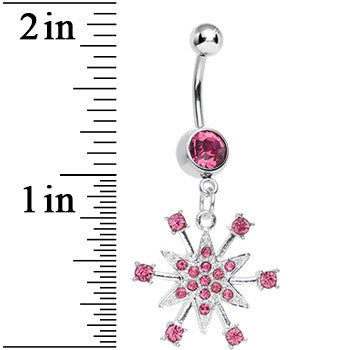 BodyCandy Pink Gem Starry Snowflake Dangle Belly Ring — detail close-up