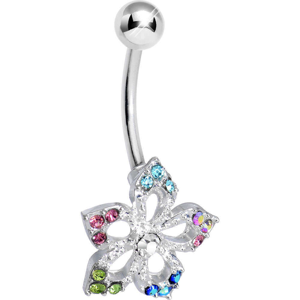 BodyCandy Multi Gem Glimmering Lotus Flower Belly Ring — main product shot
