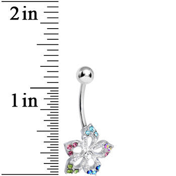 BodyCandy Multi Gem Glimmering Lotus Flower Belly Ring — detail close-up